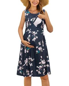 OUGES Womens Sleeveless Summer Floral Maternity Dresses Nursing Gown Breastfeeding Clothes