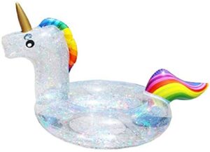 Kids Unicorn Swimming Ring Inflatable Swimming Pool Float for Kids Beach Floatie with Glitters Swimming Tube Pool Inflatable Toys Pool Party Summer Toys