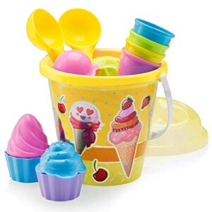 Top Race Kids Beach Toys with Bucket and Spade Scoop Set for Toddlers - 16pcs Ice Cream Set for Boys and Girls Ages 1