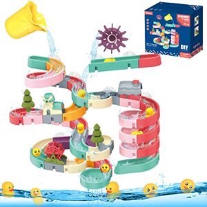 LISSUDA 72Pcs Toddler Bath Toys for 3 Year Olds Duck Slide Bath Toy Wall Track Shower Toy with Suction Cups Water Slide Bathtub Toys for Kids Baby Bath Toys for 3 4 5 6 Year Olds Boys Girls Gif