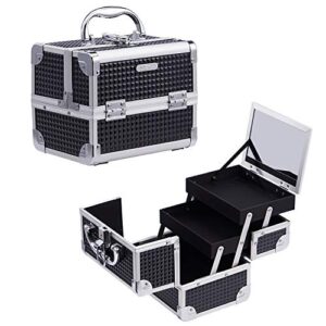 Joligrace Girls Makeup Box with Mirror Vanity Case Jewelry Organiser Nail Box Cosmetic Case Light Weight