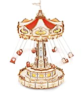 ROKR 3D Wooden Puzle Wooden Model Kits for Adults Merry-Go-Round, Mechanical Carousel Model Build...