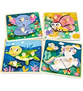 Funsland Wooden Toddler Puzzles, Peg Puzzles Gifts Toys,
