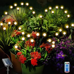 Solar Lights Outdoor Garden 6 Pack 8 LED Firefly Solar Lights Outdoor Waterproof Swaying Starburst Garden Lights 8 Lighting Modes with Remote Control for Yard Patio Christmas Decorative( Warm White)