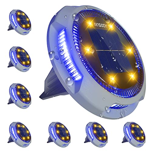 ANSODY Solar Lights Outdoor Garden 6 LED + 4 Side Solar Ground Lights IP65 Waterproof 1000mA Auto Charging Garden Solar Lights for Garden Lawn Yard Alley Stairs (8 Packs)            [Energy Class F]