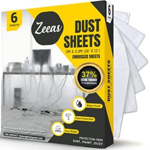 6 Pack Biodegradable Large Dust Sheets for decorating & Painting | 3m x 3.3m x 0.7mil Plastic Dust Sheet for Furniture & Floor Protection - Disposable Plastic Sheets for Painting Heavy duty