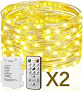 [2 Pack] 50 LEDs Battery Operated Fairy Lights [Timer & Remote], 6M Waterproof Micro Lights Coppe...