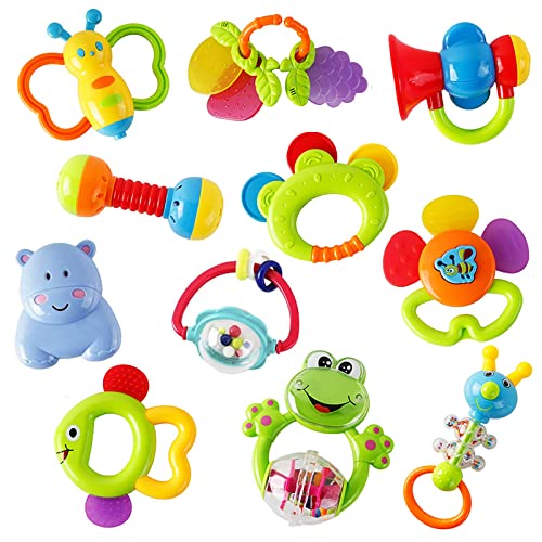 WISHTIME Rattle Teether Set Baby Toy - Sensory Baby Toy 0-12 Months Shaker Grab Rattle Baby Infant Newborn Toys Early Educational Toys for 3 6 9 12 Month Boys Girls