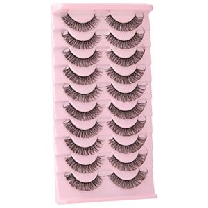 wiwoseo Eyelashes Russian Strip Lashes Natural Wispy Fluffy 16MM D Curly Cat Eye Lashes Russian Volume Lightweight 3D Effect Fake Eyelashes 10 Pairs Pack