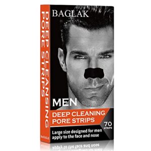 BAGLAK Men Blackhead Remover Pore Strips -70 (Strips) -Charcoal Nose Strips for Blackhead Removal - Large Size For Nose+Face