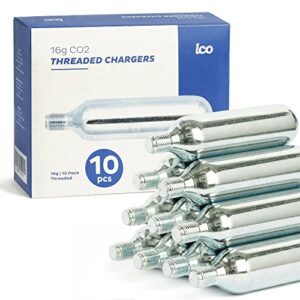 ICO - CO2 cartridge 16g threaded - 10 PACK - For threaded CO2 bike inflator - Pumps MTB or any road Cycling tIre.