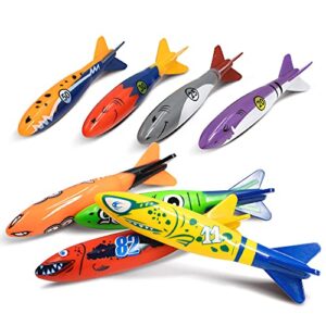 NOVELTY PLACE 8 Pack Diving Toy Pool Toys Torpedo Bandits- Fun Swimming Pool Game for Kids & Adults - Shark Design 8 Colors