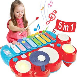 hahaland 5 in 1 Baby Musical Instruments Toddler Toys for 1 Year Old Girls