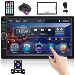Hikity 7 Inch Touch Screen Car Stereo Double Din Car Radio Bluetooth Hands Free Supports Mirror Link for Android/iOS USB AUX TF Reverse Camera Remote Control Mic