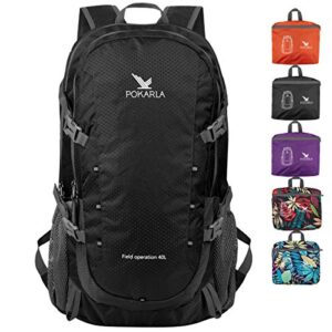 POKARLA 40L Lightweight Packable Backpack Hiking Daypack Walking Rucksack Foldable Camping Sports Outdoor Knapsack for Women Me