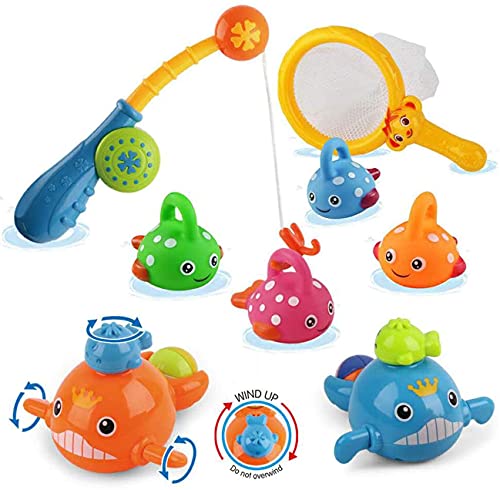 ANTIC DUCK Mold Free Fishing Games Swimming Whales BPA Free Water Table Pool Bath Time Bathtub Tub Toy for Toddlers Baby Kids Infant Girls Boys Age 3 4 5 6 Years Old Bathroom Fish Se