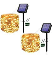 [2 Pack] Solar String Lights Outdoor, 12M 120 LED Garden Solar Lights Waterproof Silver Wire Outd...