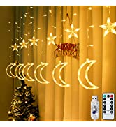 Garlocht Curtain Lights Plug in, 138LED Fairy Lights with 8 Modes, Star and Moon Curtain String L...
