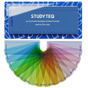 Studyteq 15 x Professional Dyslexia Coloured Reading Overlays And Rulers + Protective Case | Reading Tracking Rulers for Visual Stress