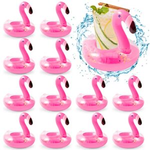 GROBRO7 12Pcs Flamingo Inflatable Drink Holder Sparkling Confetti Floats Cups Costers Glitter Vinyl Swimming Pool Floating Drinks Holders for Summer Water Kids Bath Toys Shower