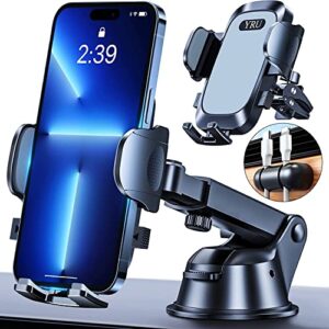 YRU Phone Holder for Cars [2023 Upgraded Military-Grade Super Suction] Universal Car Phone Holder Mount Windscreen Dashboard Vent