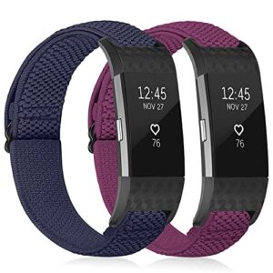 TumpCez Elastic Strap Only Compatible with Fitbit Charge 2,Adjustable Stretchy Nylon Sports Replacement Band for Men Wome