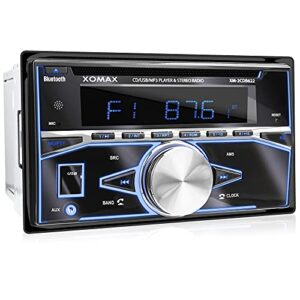 XOMAX XM-2CDB620 Car Stereo with CD-Player + Bluetooth hands-free & music streaming + USB port (plays up to 128 GB) and micro-SD-Card-slot (plays up to 128 GB) for MP§ & WMA + 3 light colours adjustable: Blue Red Green + AUX-IN + FM radio + Double-DIN / 2-DIN standard dimensions + 2x Connection for Subwoofer + futuristic design: carbon look + incl. remote control