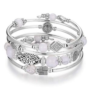 BULINLIN Beaded Silver Bangle Wrap Bracelet for Her