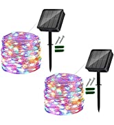 [2 Pack] Solar Lights Outdoor Garden, 12M 120 LED Solar Garden Lights Waterproof Silver Wire Outd...