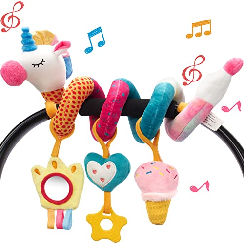 hahaland Baby Pram Toys 0-6 Months Unicorn Spiral Car Seat/Pushchair Stroller/Cot Toys for Newborn 0 3 6 Months Baby Girl Boys Shower Gifts Toys