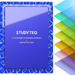 15 x Studyteq Professional Dyslexia Coloured A4 Reading Overlays + Protective Case | Reading Assistance Overlays for Visual Stress
