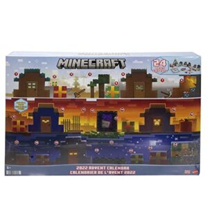 Mattel Minecraft Mob Head Minis Advent Calendar Featuring Pixelated Video-Game Character Figures with Giant Heads