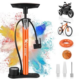 Bike Pump with Pressure Gauge - 11 Bar / 160 Psi Floor Bicycle Pump with Both Presta & Schrader Valves - Portable Air Pumps Bike Tyre Pump for Road Bike