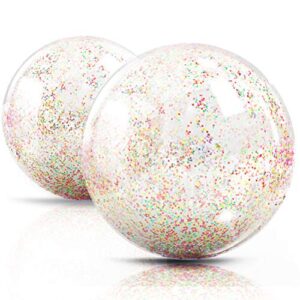 NOVELTY PLACE Inflatable Clear Sports Beach Balls with Rainbow Sequin Glitter & Confetti - Summer Beach Pool Party Toy Volleyball Soccer Game & More - 2 Pcs Giant Value Pack (16 In & 12 In)