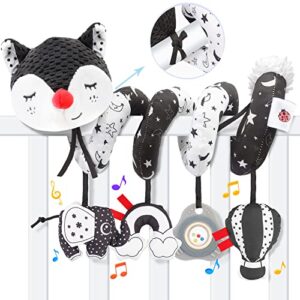 Baby Pram Toys for 0-6 Months - Black and White Sensory Toys Spiral Buggy/Pushchair Stroller/Carseat/Crib Toy Bar Spiral Activity Hanging Toy High Contrast Toy for Infant 0 3 6 9 12 Month Boys Girls