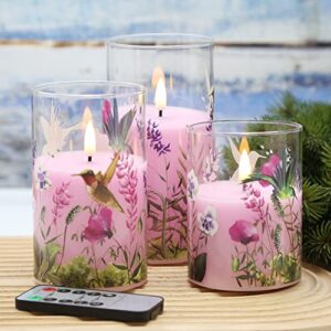 Eywamage Hummingbird Pink Glass Flameless Candles with Remote