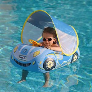 Toddler Pool Float Inflatable Car Baby Swim Float with Adjustable Sun Canopy and Safety Seat Pool Toys for kids 1-4 Years