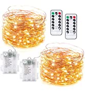 [2 Pack]Battery Fairy Lights for Bedroom, 2×100 LED Battery Operated String Lights, 33Ft Copper W...