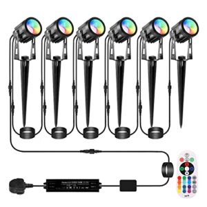 ECOWHO Garden Spot Lights Mains Color Changing Outdoor Spotlight Waterproof 20m Extendable Cable Christmas Landscape Lights Plug-in Outside 12v Timer Memory Remote(Wall/Spike Mounted