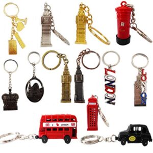 10 London Keyrings Souvenir Gift KeyChains Key Chain Ring Tags GB Icon Mini Brelock England Union Jack Bus Tower UK British Landmark (10 Keychain Souvenir)