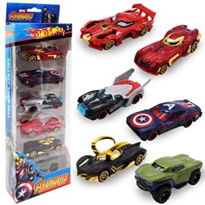 XRHOT Avengers Car Toys 6PCS Marvel Alloy Car Toys Hot Winner Wheels Superhero Series Model Toy Car Include Iron Man