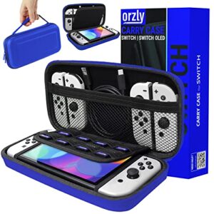 Orzly Carrying Case for Nintendo Switch OLED and Switch Console - Blue Protective Hard Portable Travel case Shell Pouch for Nintendo Switch Console & Accessories