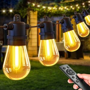 PBGMRT Outdoor Festoon Lights Mains Powered - 100ft/30m Outside String Lights 30+2 S14 LED Dimmable Bulbs with Remote