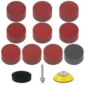 KONGMING 100 Pcs Sanding Disc 50 mm Hook and Loop Grit 80 120 180 240 320 400 600 1000 2000 3000 Sanding Pad 2 inch Drill Sanding Attachme