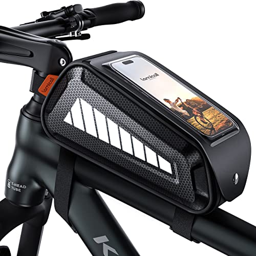 Lamicall Waterproof Bike Frame Bag - [Linkage Zipper] 2023 Bicycle Phone Bag with Reflective Strip