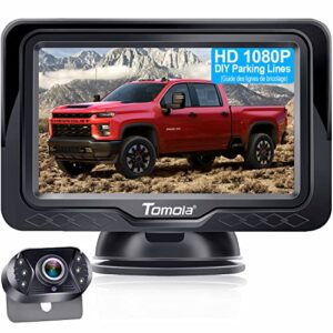 Tomoia Reversing Camera HD 1080P Dash Monitor Screen Rear View Reverse Cam Kit Parking System for Car Truck Van Caravan Waterproof Night Vision DIY Gridlines T1