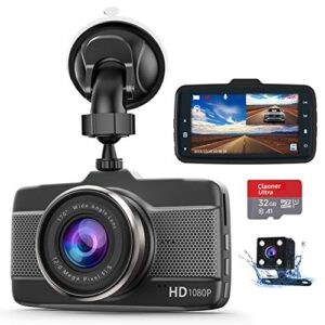 Claoner Dash Cams for Cars Front and Rear 1080P Full HD Dashcam