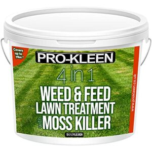 Pro-Kleen 4 in 1 Weed and Feed Lawn Treatment with Moss Killer - Greens Grass