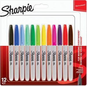 Sharpie Permanent Markers | Fine Point | Assorted Colours | 12 Cou