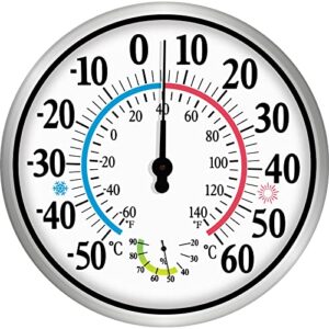 12" Outdoor Thermometer Large Numbers - Indoor Outdoor Thermometer Wireless 2 in 1 Thermometer Hygrometer